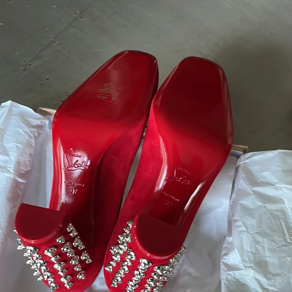Christian louboutin Donna stud spikes loubi red silver pump 85mm sz 37